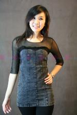 (สินค้าหมดจ้า) มินิเดรสผ้ายืดยีนส์ฟอกสีดำ แต่งด้วยผ้าซีทรูช่วงบน